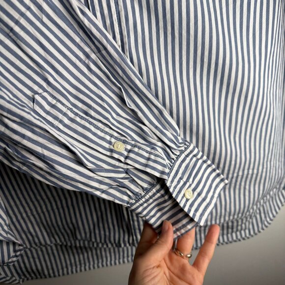 Gap X DOEN Eyelet Lace Collar Button Down Big Shirt Blue Stripe 100% Cotton L - Picture 11 of 11